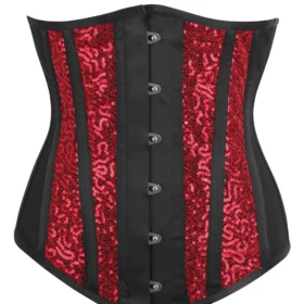 Black And Red Underbust With Mesh Sequins