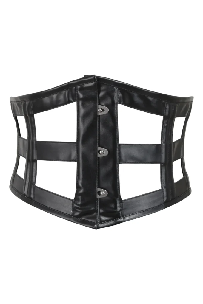 Underbust Corset Belt in Black Leather Gothic Style