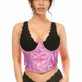 Holographic Waist Open Cup Cincher Corset