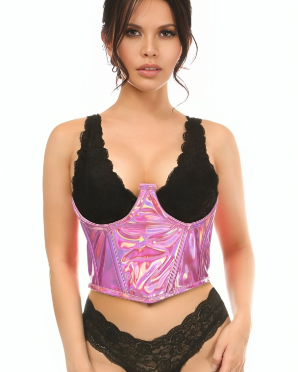 Holographic Waist Open Cup Cincher Corset