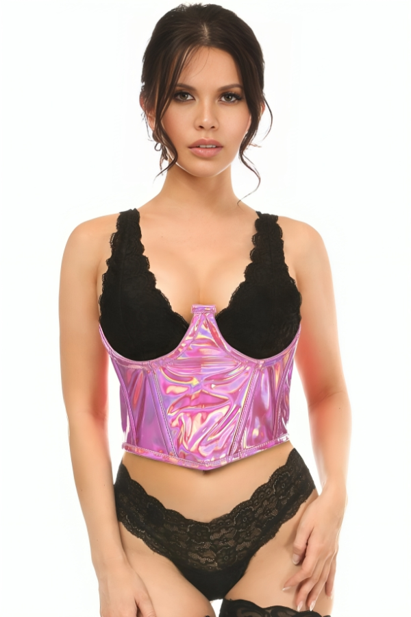 Holographic Waist Open Cup Cincher Corset