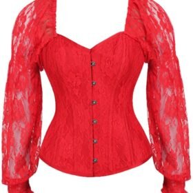 Red Lace Steel Boned Long Sleeves Corset