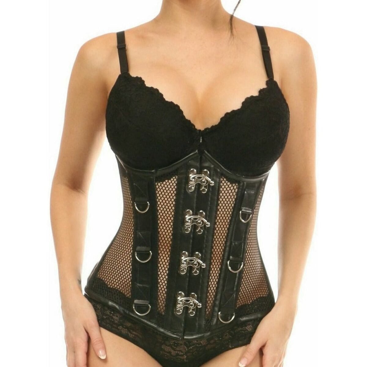 Steel Boned Underbust Corset With Faux Leather Fabric