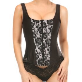White Satin With Lace Overlay Steel Boned Corset With Straps