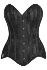 Black Satin Steel Boned Overbust Corset With Black Lace Overlay