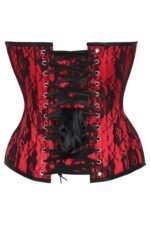 Red Satin Steel Boned Overbust Corset With Black Lace Overlay