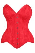 Hot Red Mesh Net Steel Boned Overbust Corset With Lace Overlay