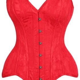 Hot Red Mesh Net Steel Boned Overbust Corset With Lace Overlay