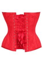 Hot Red Mesh Net Steel Boned Overbust Corset With Lace Overlay