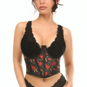 Satin Printed Open Cup Waist Cincher Corset