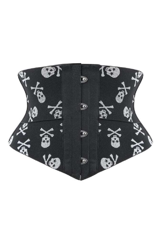 Boned Underbust Belt Half black and white crazy skull corset