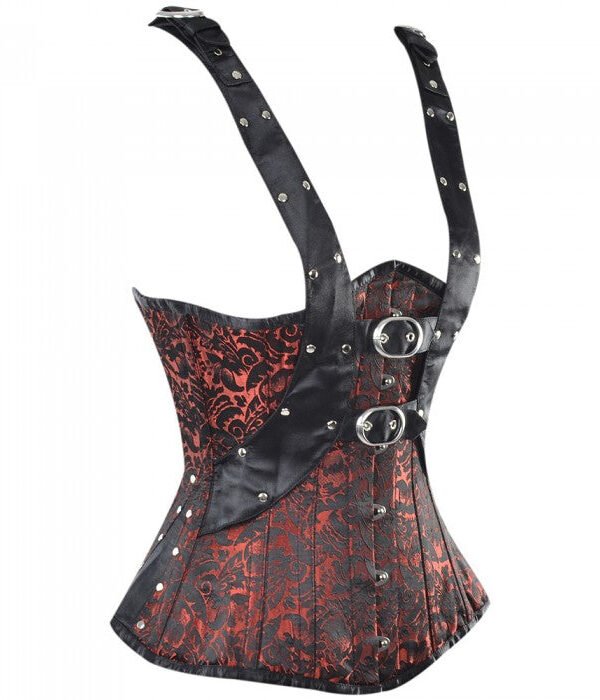 Open Bust Brocade Corset With Shoulder Straps