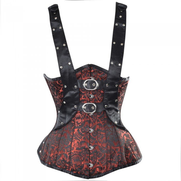 Open Bust Brocade Corset With Shoulder Straps