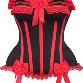 Overbust Black/Red Steel Boned Burlesque Corset