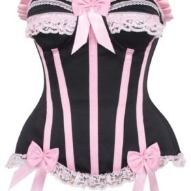 Overbust Black/Pink Steel Boned Burlesque Corset