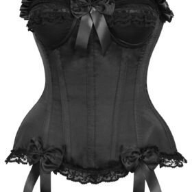 Overbust Black Satin Steel Boned Corset