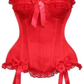 Overbust Curvy Red Satin Steel Boned Corset