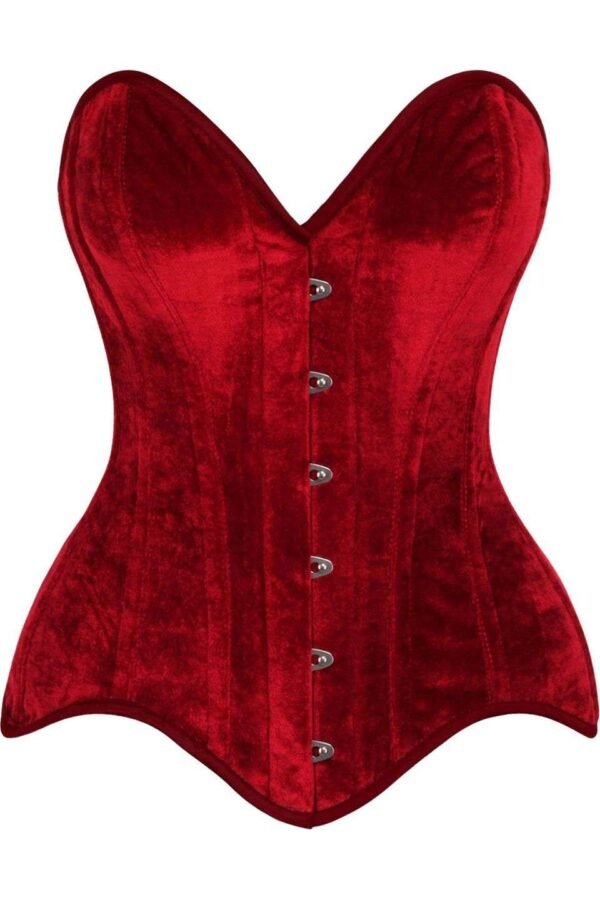 Overbust Dark Red Velvet Steel Boned Corset