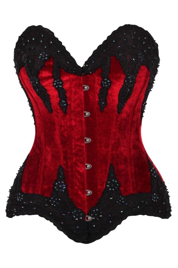 Overbust Corset Dark Red Velvet & Beaded