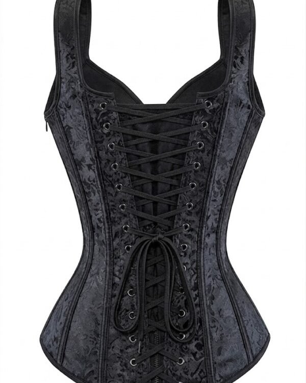Black Corset in Gothic Style With Brocade Print curvycorset.com