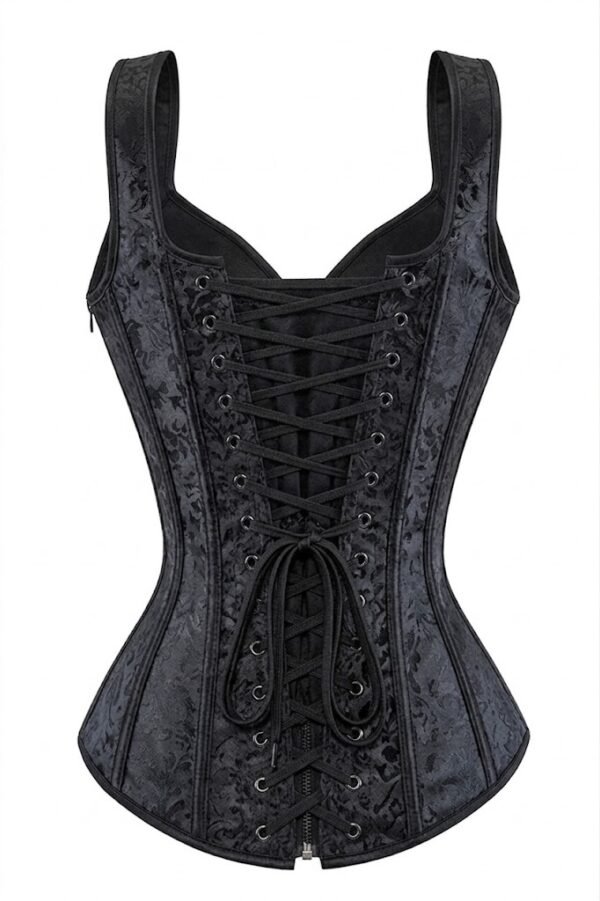 Black Corset in Gothic Style With Brocade Print curvycorset.com