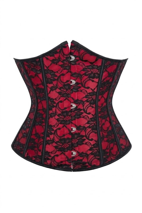 Red Lace-Up Boned Brocade Waist Training Underbust Corset curvycorset.com