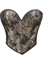 Black Floral Jacquard Steel Boned Overbust CorsetTop curvycorset.com