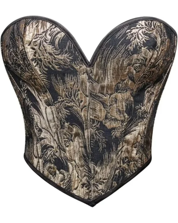 Black Floral Jacquard Steel Boned Overbust CorsetTop curvycorset.com