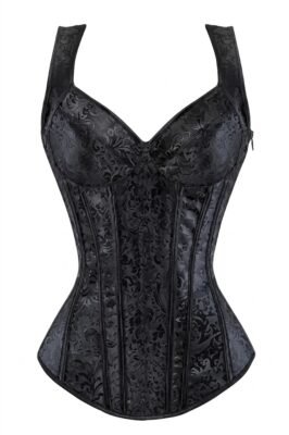 Black Corset in Gothic Style With Brocade Print curvycorset.com