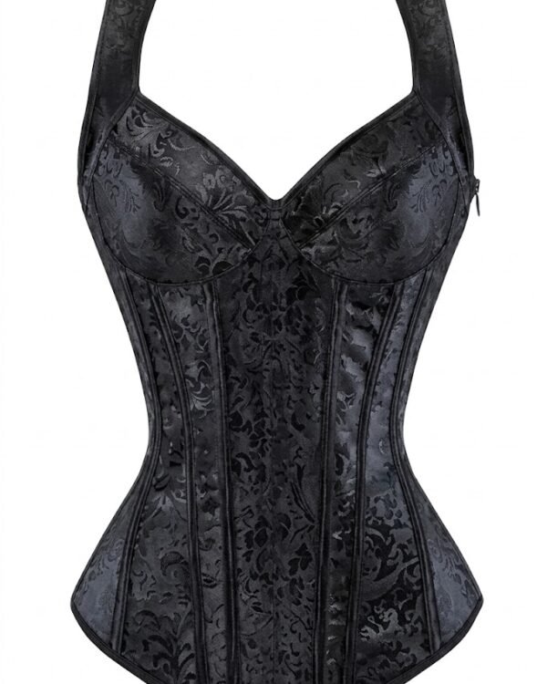 Black Corset in Gothic Style With Brocade Print curvycorset.com
