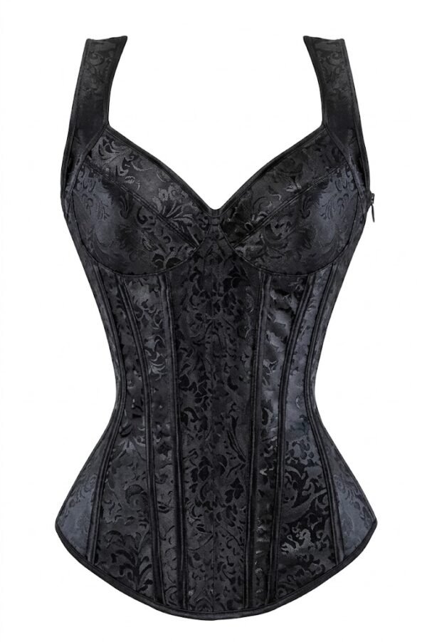 Black Corset in Gothic Style With Brocade Print curvycorset.com