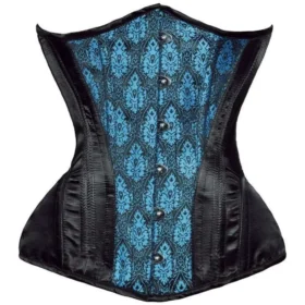 Gothic Blue & Black Satin Steel-Boned Underbust Corset curvycorset.com