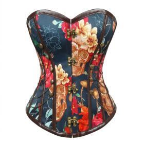 Overbust Gothic Floral Print Steel Boned curvycorset.com