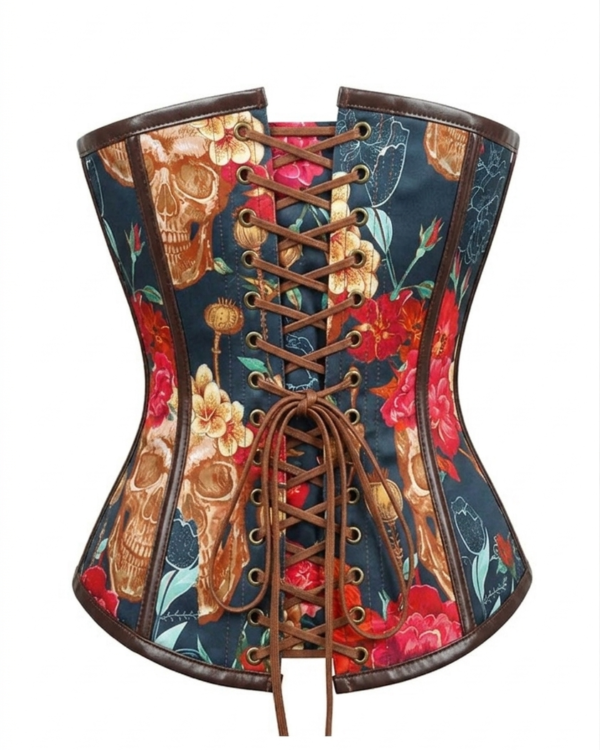 Overbust Gothic Floral Print Steel Boned Corset curvycorset.com