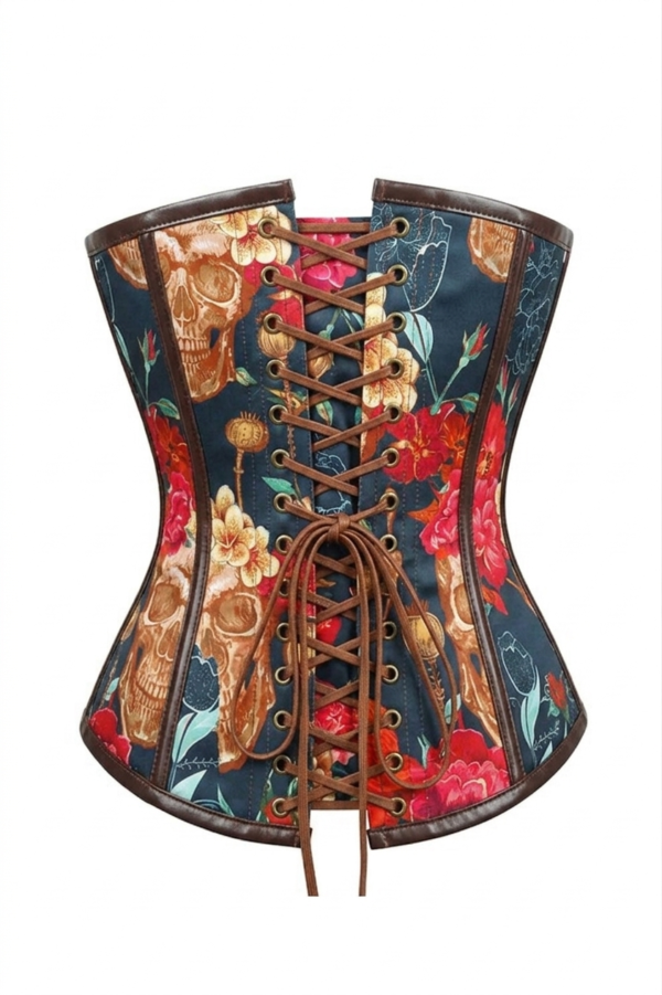 Overbust Gothic Floral Print Steel Boned Corset curvycorset.com