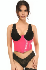 Open Cup Hot Pink Pvc Halter Top Corset