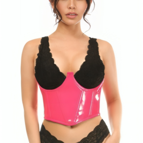 Open Cup Hot Pink Pvc Halter Top Corset