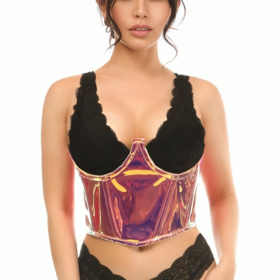 Open Cup Holographic Waist Cincher Corset