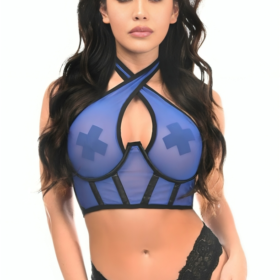 Open Cup Blue Halfbust Halter Top Corset