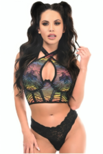 Open Cup Rainbow Print Halter Top Corset