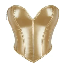 Metallic Gold Faux Leather Overbust Gothic Corset curvycorset.com