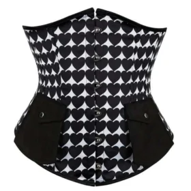 Heart Print black Underbust Gothic Corset curvycorset.com