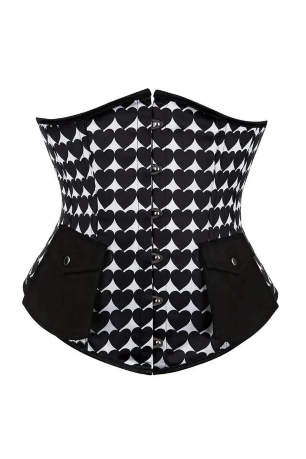Heart Print black Underbust Gothic Corset curvycorset.com