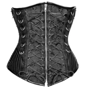 Black Brocade Steel Boned Punk Gothic Underbust Corset curvycorset.com
