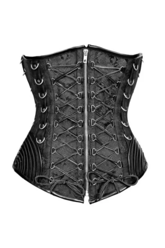 Black Brocade Steel-Boned Punk Gothic Underbust Corset curvycorset.cm