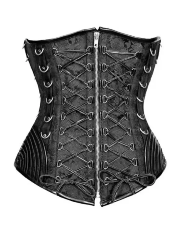 Black Brocade Steel Boned Punk Gothic Underbust Corset curvycorset.com