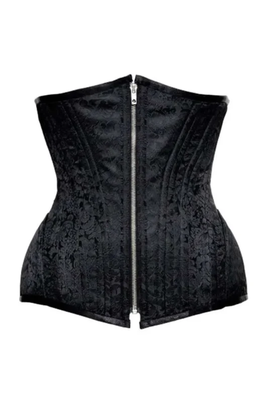 Black Floral Brocade Heavy Duty Underbust Waist Trainer curvycorset.com