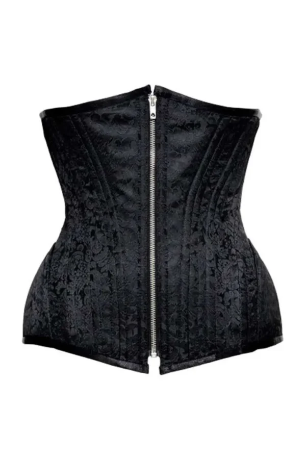 Black Floral Brocade Heavy Duty Underbust Waist Trainer curvycorset.com