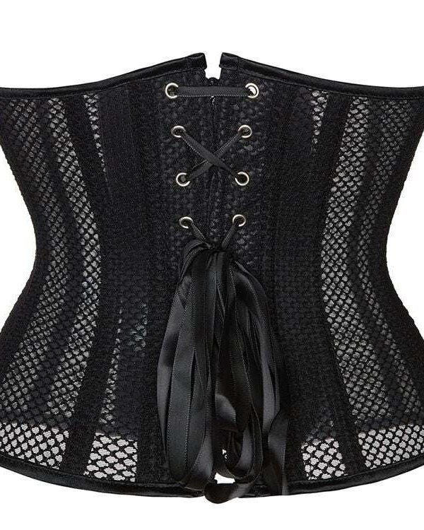 Gothic Black Mesh Boned Underbust Waist Training Corsets curvycorset.com