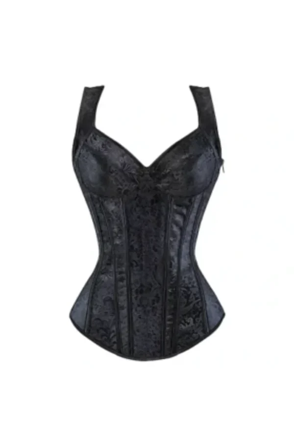 Black Corset in Gothic Style With Brocade Print curvycorset.com